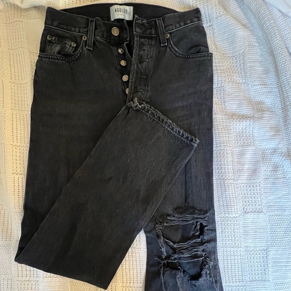 AGOLDE Black Distressed Lana Jeans Size 24 - Picture 4 of 5